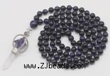 GMN1494 Hand-knotted 8mm, 10mm purple tiger eye 108 beads mala necklace with pendant