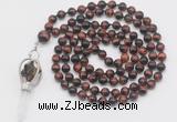 GMN1498 Hand-knotted 8mm, 10mm red tiger eye 108 beads mala necklace with pendant