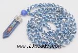 GMN1512 Hand-knotted 8mm, 10mm Tibetan agate 108 beads mala necklace with pendant