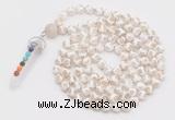 GMN1515 Hand-knotted 8mm, 10mm faceted Tibetan agate 108 beads mala necklace with pendant