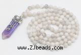 GMN1520 Hand-knotted 8mm, 10mm white crazy agate 108 beads mala necklace with pendant