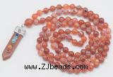 GMN1526 Hand-knotted 8mm, 10mm fire agate 108 beads mala necklace with pendant