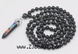 GMN1529 Hand-knotted 8mm, 10mm black banded agate 108 beads mala necklace with pendant