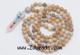 GMN1531 Hand-knotted 8mm, 10mm fossil coral 108 beads mala necklace with pendant