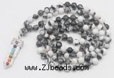 GMN1535 Hand-knotted 8mm, 10mm black & white jasper 108 beads mala necklace with pendant