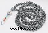 GMN1536 Hand-knotted 8mm, 10mm snowflake obsidian 108 beads mala necklace with pendant
