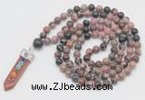 GMN1540 Hand-knotted 8mm, 10mm rhodonite 108 beads mala necklace with pendant