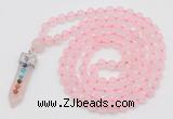 GMN1544 Hand-knotted 8mm, 10mm rose quartz 108 beads mala necklace with pendant