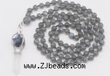 GMN1546 Hand-knotted 8mm, 10mm labradorite 108 beads mala necklace with pendant