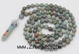 GMN1548 Hand-knotted 8mm, 10mm African turquoise 108 beads mala necklace with pendant