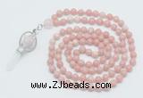 GMN1553 Knotted 8mm, 10mm Chinese pink opal 108 beads mala necklace with pendant