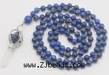 GMN1563 Knotted 8mm, 10mm lapis lazuli 108 beads mala necklace with pendant