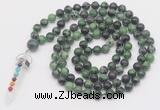 GMN1564 Knotted 8mm, 10mm ruby zoisite 108 beads mala necklace with pendant