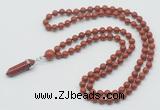 GMN1608 Hand-knotted 6mm red jasper 108 beads mala necklace with pendant