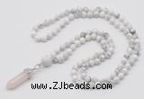 GMN1638 Hand-knotted 6mm white howlite 108 beads mala necklace with pendant