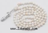 GMN1639 Hand-knotted 6mm white howlite 108 beads mala necklace with pendant