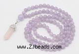 GMN1645 Hand-knotted 6mm lavender amethyst 108 beads mala necklaces with pendant