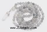 GMN1646 Hand-knotted 6mm cloudy quartz 108 beads mala necklaces with pendant