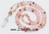 GMN1647 Hand-knotted 6mm volcano cherry quartz 108 beads mala necklaces with pendant