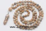 GMN1653 Hand-knotted 6mm picture jasper 108 beads mala necklaces with pendant