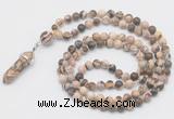 GMN1655 Hand-knotted 6mm zebra jasper 108 beads mala necklaces with pendant