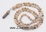 GMN1661 Hand-knotted 6mm yellow crazy lace agate 108 beads mala necklaces with pendant