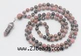 GMN1663 Hand-knotted 6mm rhodonite 108 beads mala necklaces with pendant