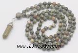 GMN1665 Hand-knotted 6mm rhyolite 108 beads mala necklaces with pendant