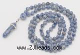 GMN1667 Hand-knotted 6mm blue spot stone 108 beads mala necklaces with pendant