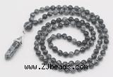 GMN1670 Hand-knotted 6mm snowflake obsidian 108 beads mala necklaces with pendant