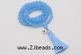 GMN1741 Hand-knotted 8mm candy jade 108 beads mala necklace with tassel & charm