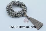 GMN1777 Knotted 8mm, 10mm dalmatian jasper 108 beads mala necklace with tassel & charm