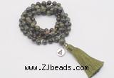 GMN1780 Knotted 8mm, 10mm dragon blood jasper 108 beads mala necklace with tassel & charm