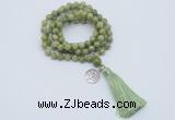 GMN1787 Knotted 8mm, 10mm China jade 108 beads mala necklace with tassel & charm