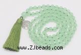 GMN1845 Hand-knotted 8mm candy jade 108 beads mala necklace with tassel & charm