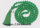 GMN1846 Hand-knotted 8mm candy jade 108 beads mala necklace with tassel & charm
