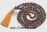 GMN1876 Knotted 8mm, 10mm mahogany obsidian 108 beads mala necklace with tassel & charm