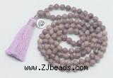 GMN1887 Knotted 8mm, 10mm purple lepidolite 108 beads mala necklace with tassel & charm