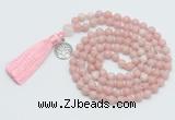 GMN1888 Knotted 8mm, 10mm Chinese pink opal 108 beads mala necklace with tassel & charm