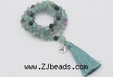 GMN2019 Knotted 8mm, 10mm matte fluorite 108 beads mala necklace with tassel & charm