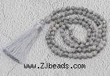 GMN202 Hand-knotted 6mm grey picture jasper 108 beads mala necklaces with tassel