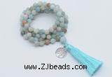GMN2022 Knotted 8mm, 10mm matte amazonite 108 beads mala necklace with tassel & charm