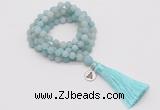 GMN2024 Knotted 8mm, 10mm matte amazonite 108 beads mala necklace with tassel & charm