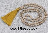 GMN204 Hand-knotted 6mm feldspar 108 beads mala necklaces with tassel