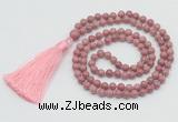 GMN206 Hand-knotted 6mm pink wooden jasper 108 beads mala necklaces with tassel