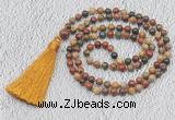 GMN207 Hand-knotted 6mm picasso jasper 108 beads mala necklaces with tassel