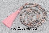 GMN209 Hand-knotted 6mm pink zebra jasper 108 beads mala necklaces with tassel