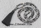 GMN210 Hand-knotted 6mm black water jasper 108 beads mala necklaces with tassel