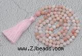GMN218 Hand-knotted 6mm pink opal 108 beads mala necklaces with tassel