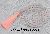 GMN219 Hand-knotted 6mm morganite 108 beads mala necklaces with tassel